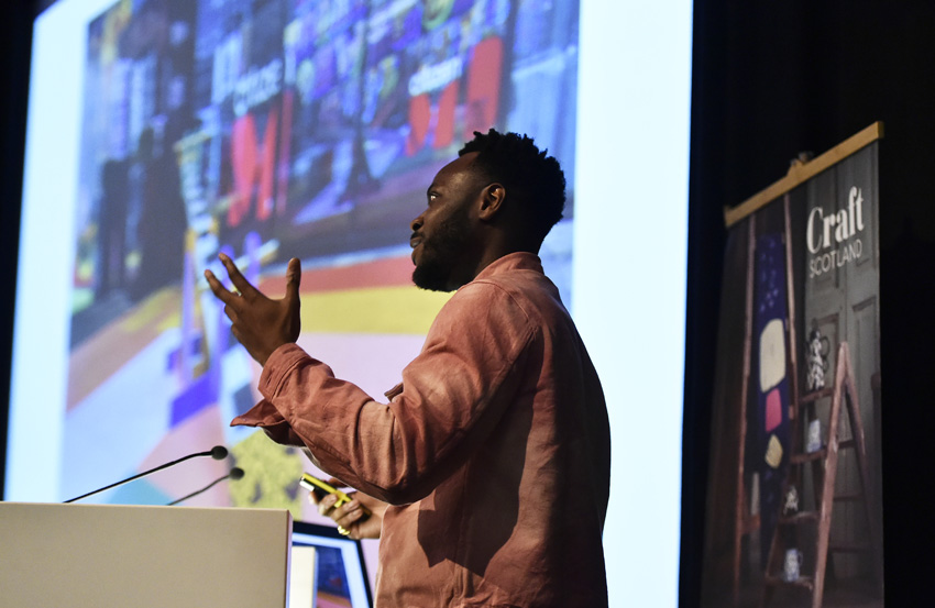 Yinka Ilori speaking at Craft Scotland Conference 2018