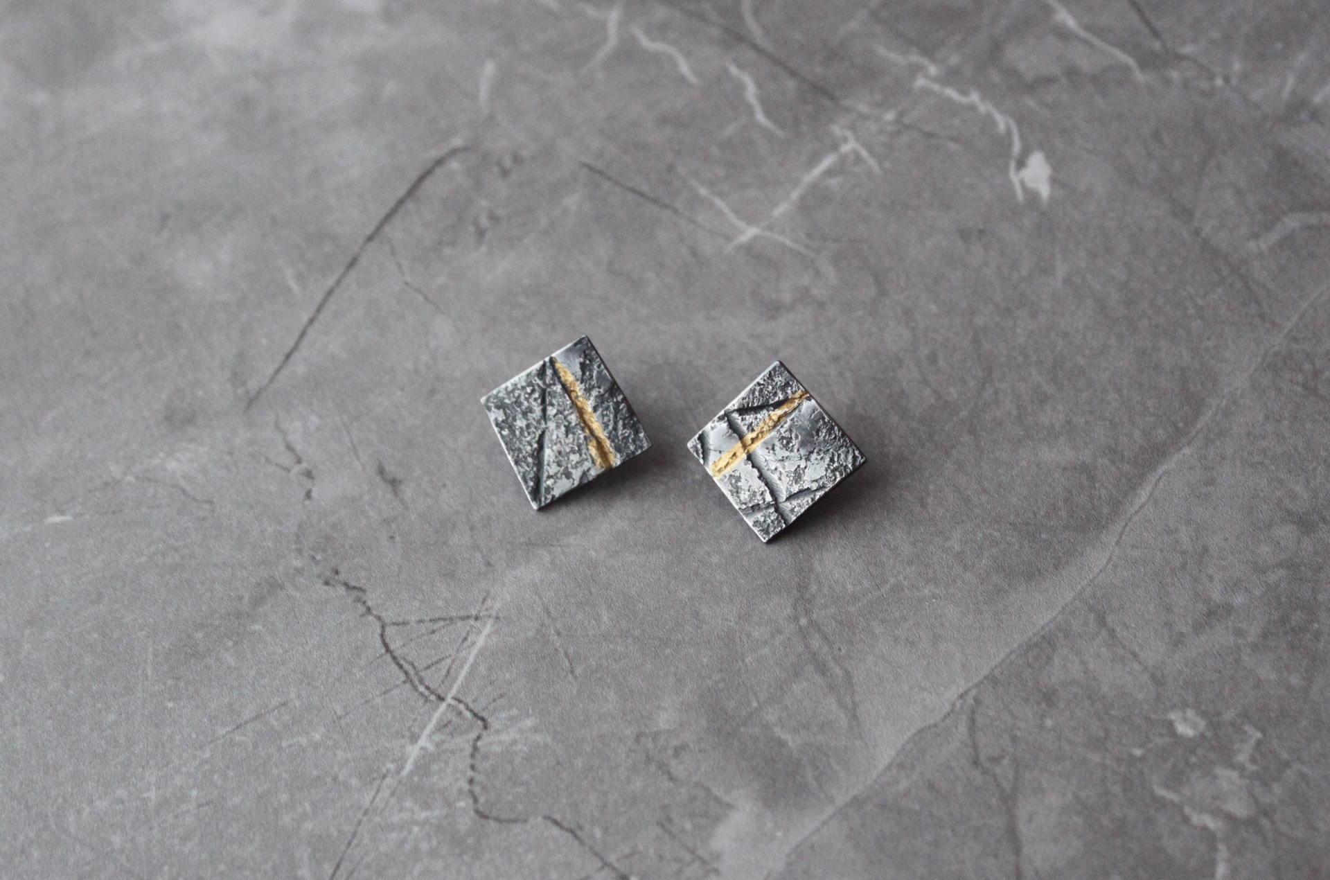 Rhona McCallum Neolith Earrings in Oxidised Silver & Keumboo