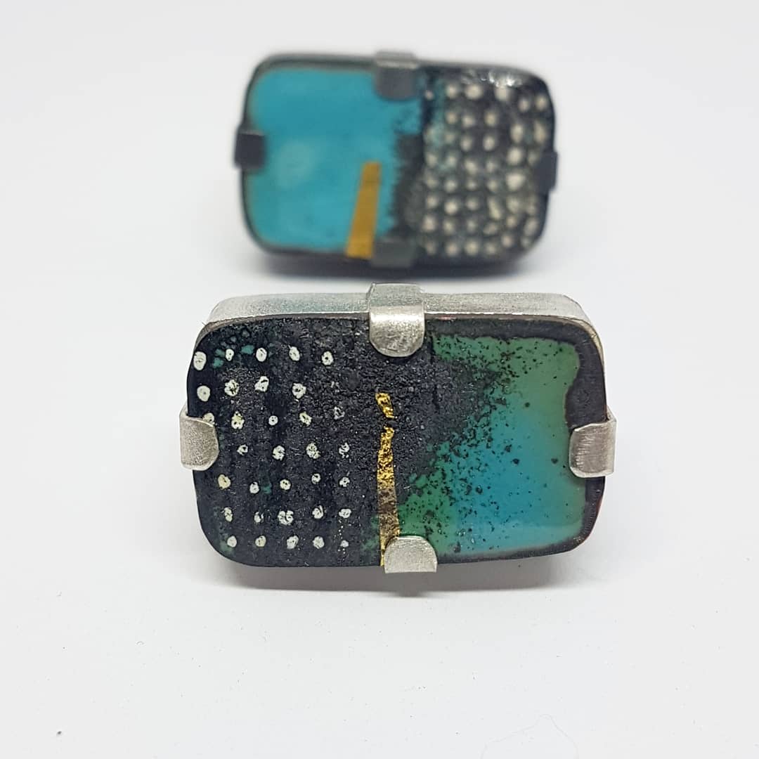 Duck egg and dotty enamel claw rings.