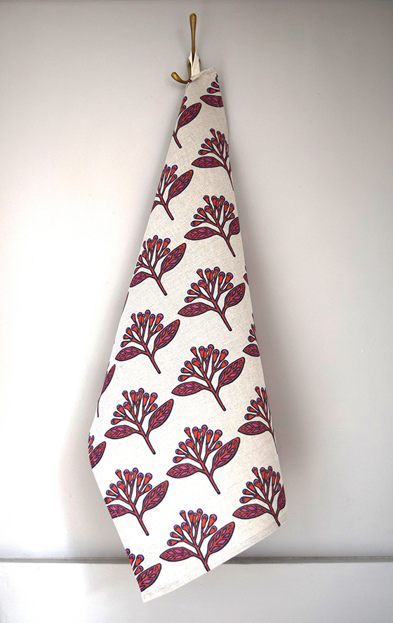 Handmade Tea  Linen Towel in Red Cloves Design