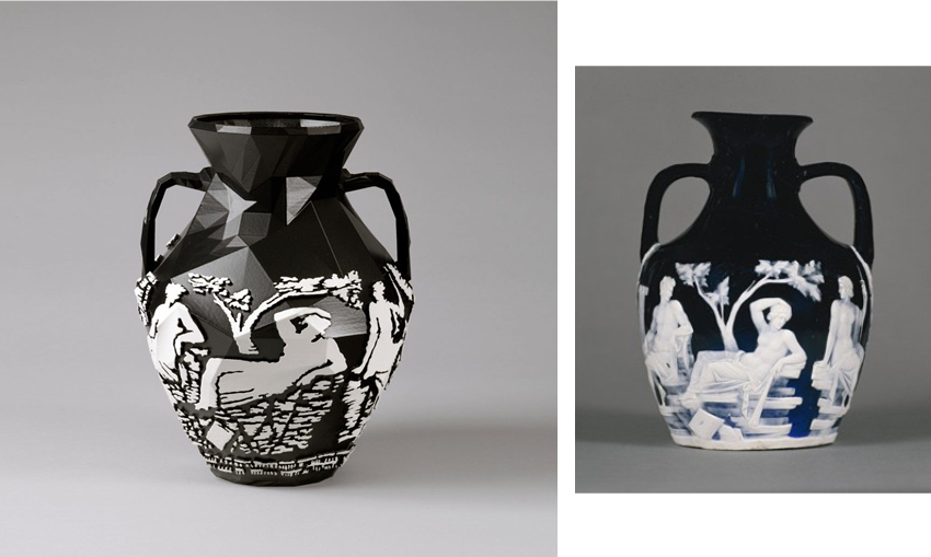 Michael Eden, Prtlnd Vase, 2012 (left) and The Portland Vase, between 5AD and 25AD, The British Museum (right)