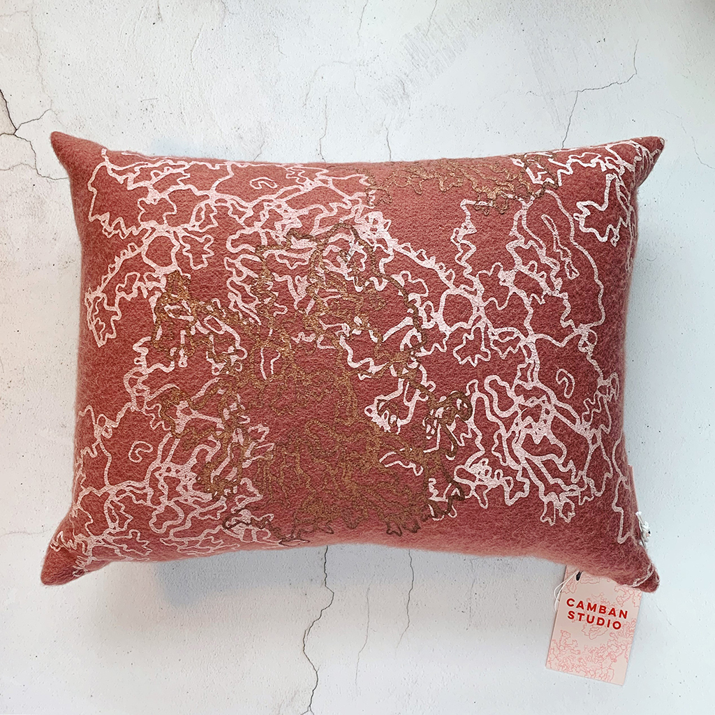 'Lace Lichen' Cushion - Screen Print on Cashmere.