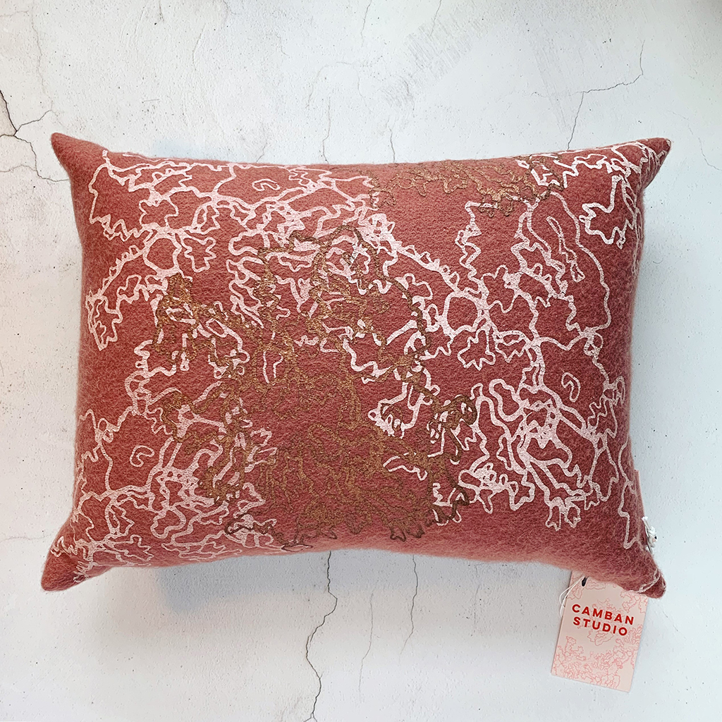 'Lace Lichen' Cushion - Screen Print on Cashmere.