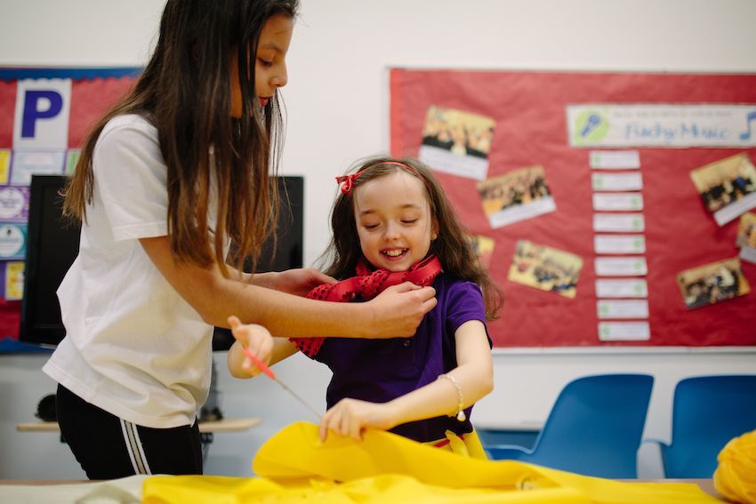 Primary pupils creating circular fashion garments,