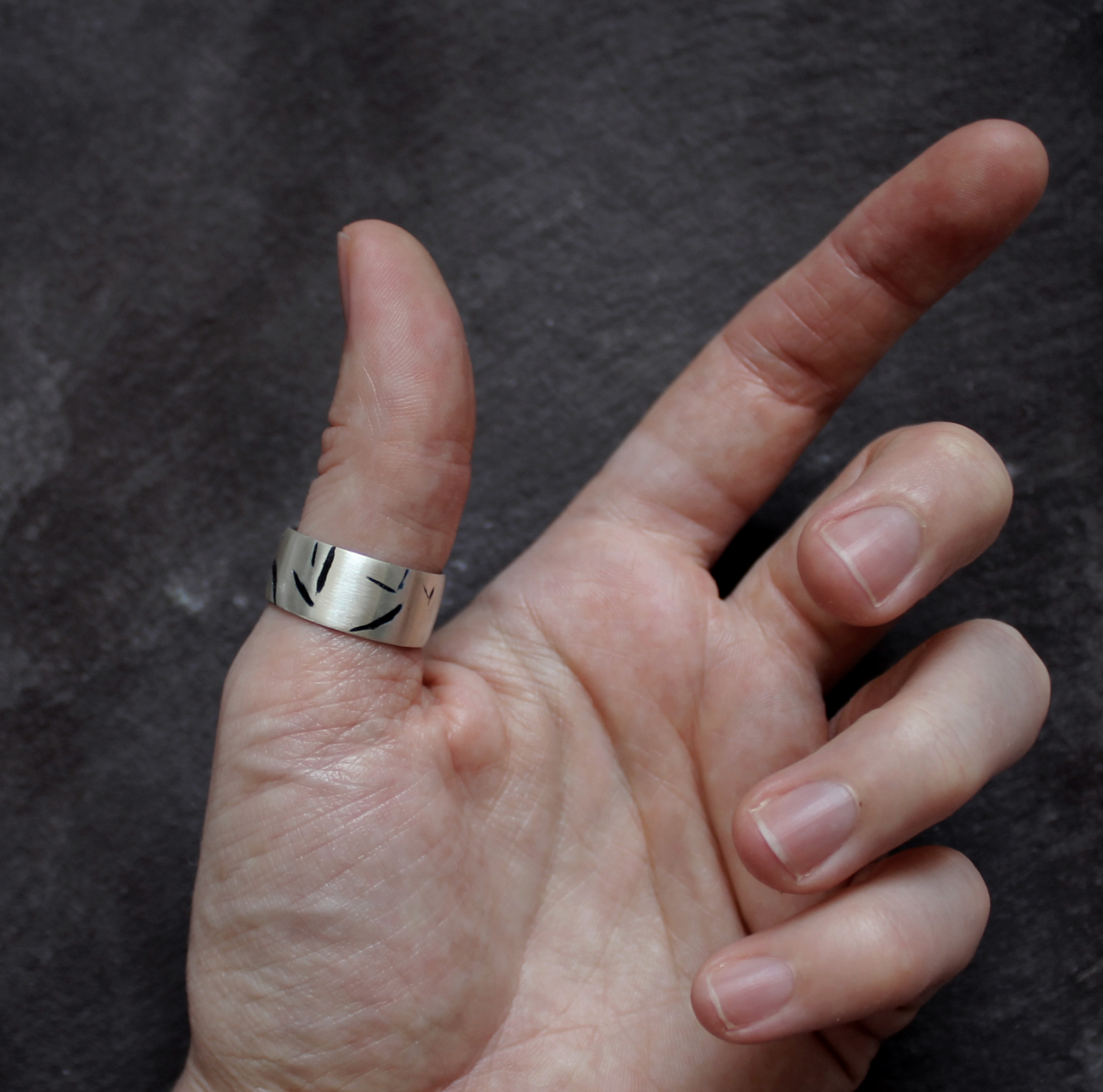 Sterling Silver and Black Enamel Inlay Ring