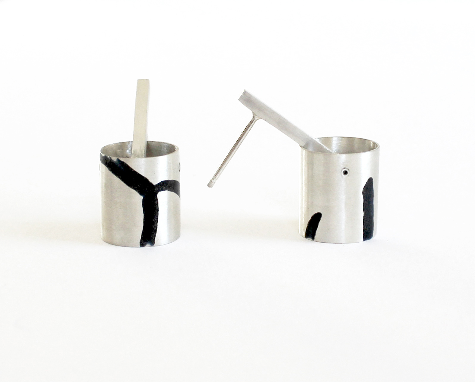 Cylindrical Sterling Silver and Enamel Inlay Stud Earrings