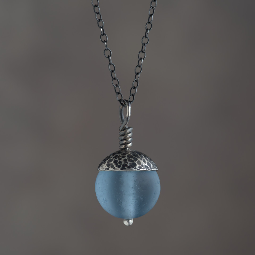 Blue Acorn Pendant in Silver