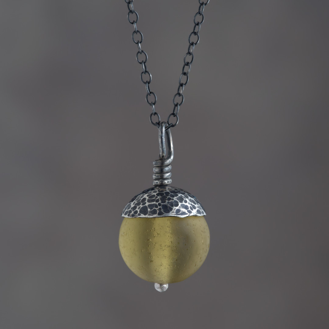 Yellow Acorn Pendant in Silver