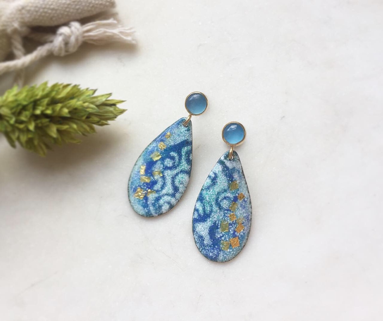 Blue Enamel Raindrop Earrings