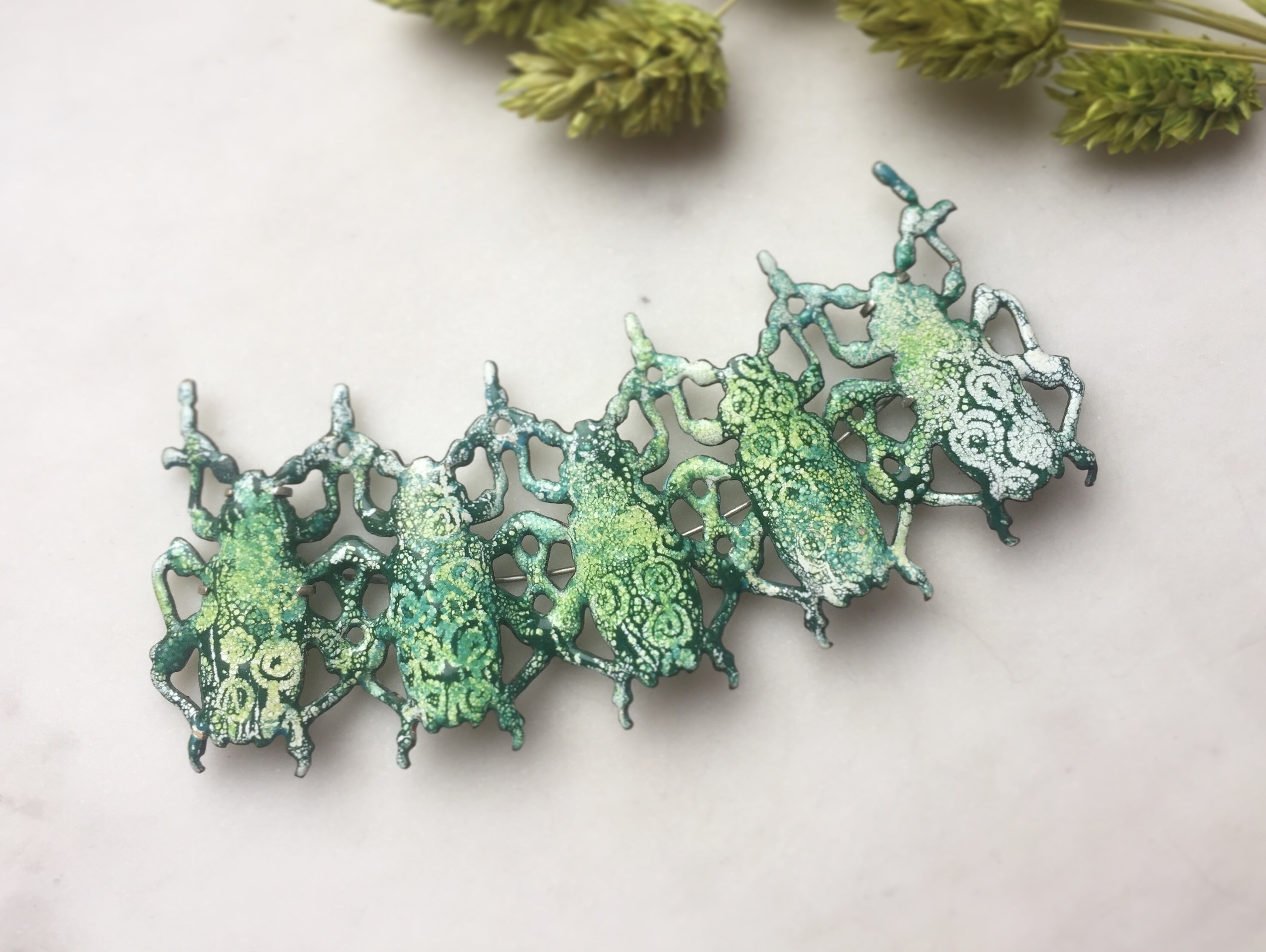 Line of Beetles Brooch