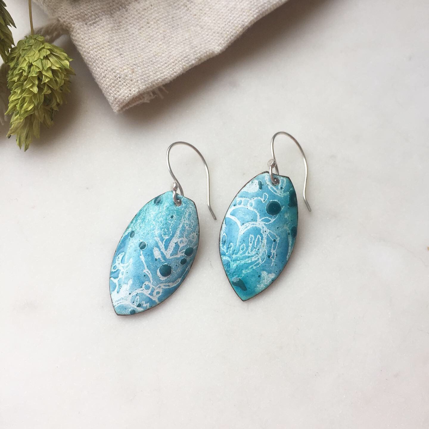 Beetle Blue Enamel Earrings