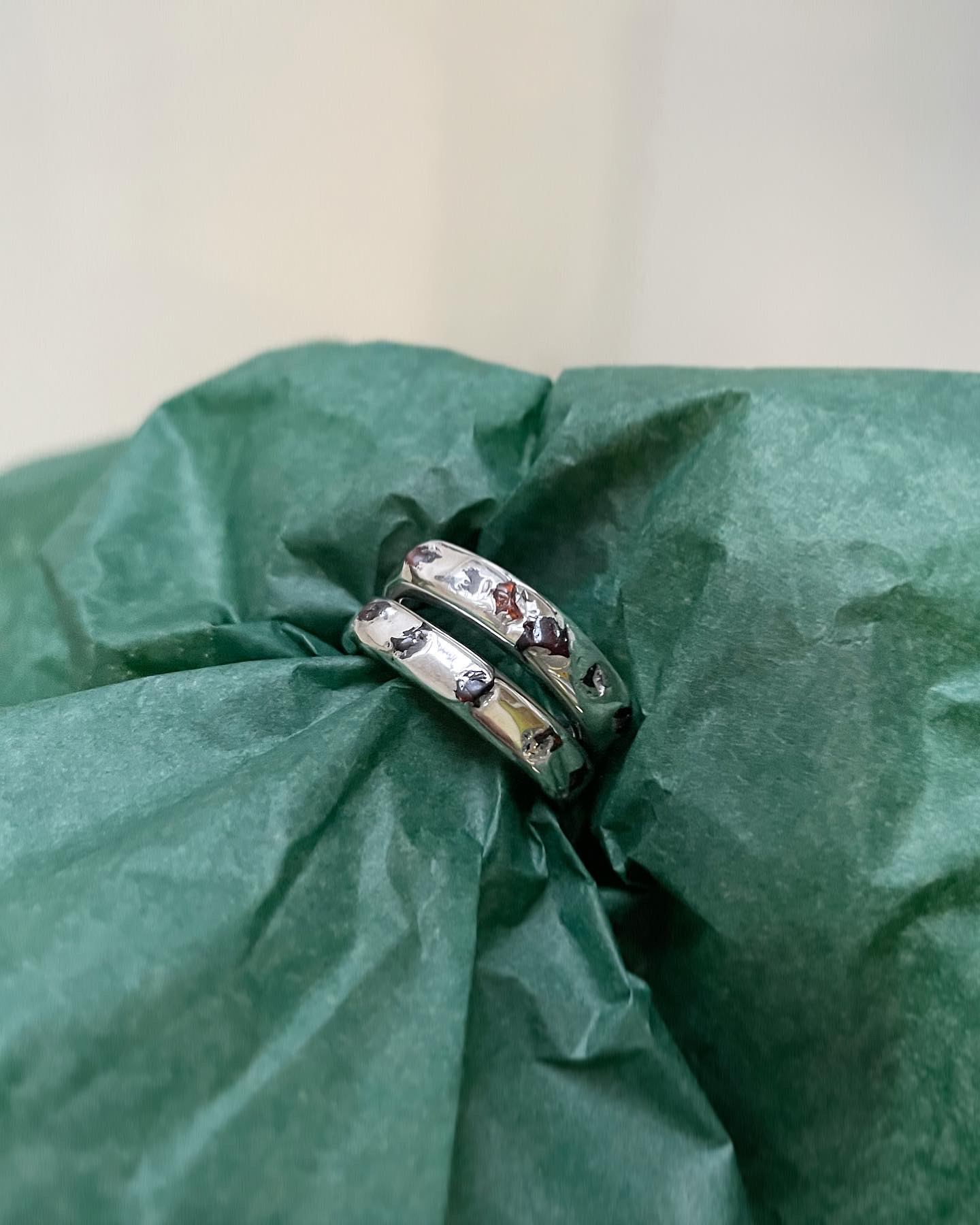 Silver & Rough Garnet Rings