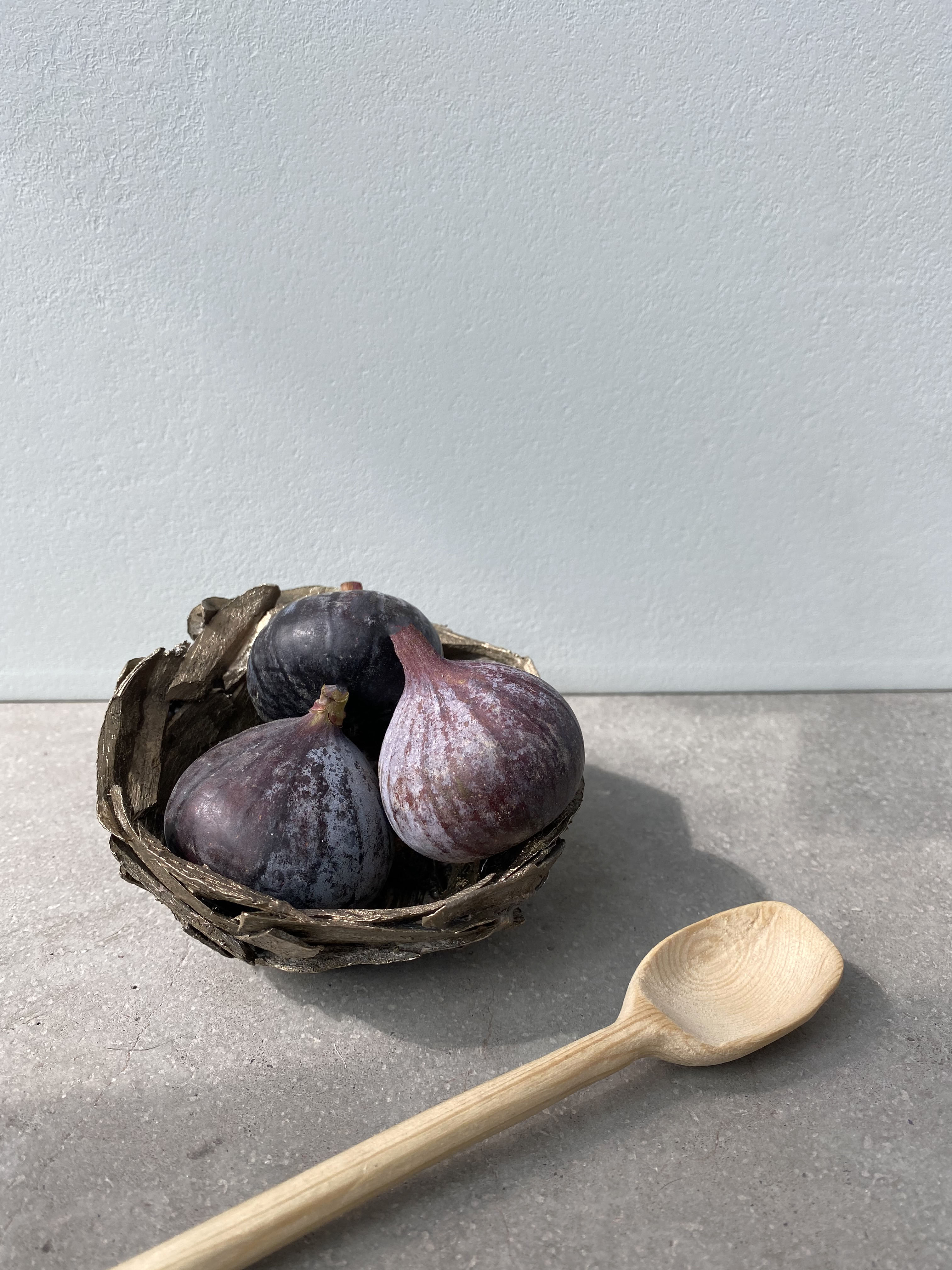 Bronze Cast Wood Chip Vessel w/ Wooden Spoon