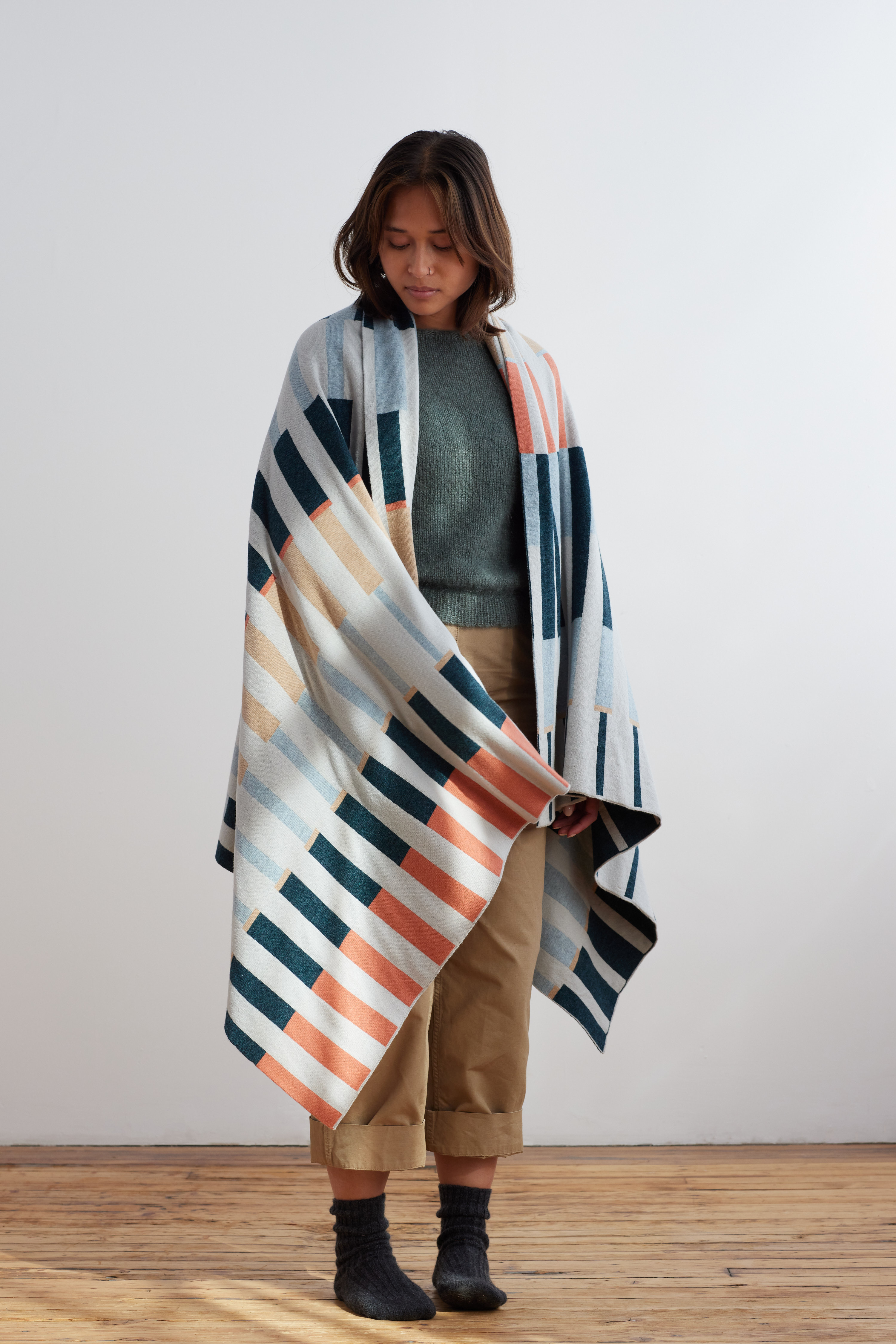 "Harbour" Blanket in Ink, Rosehip + Haar