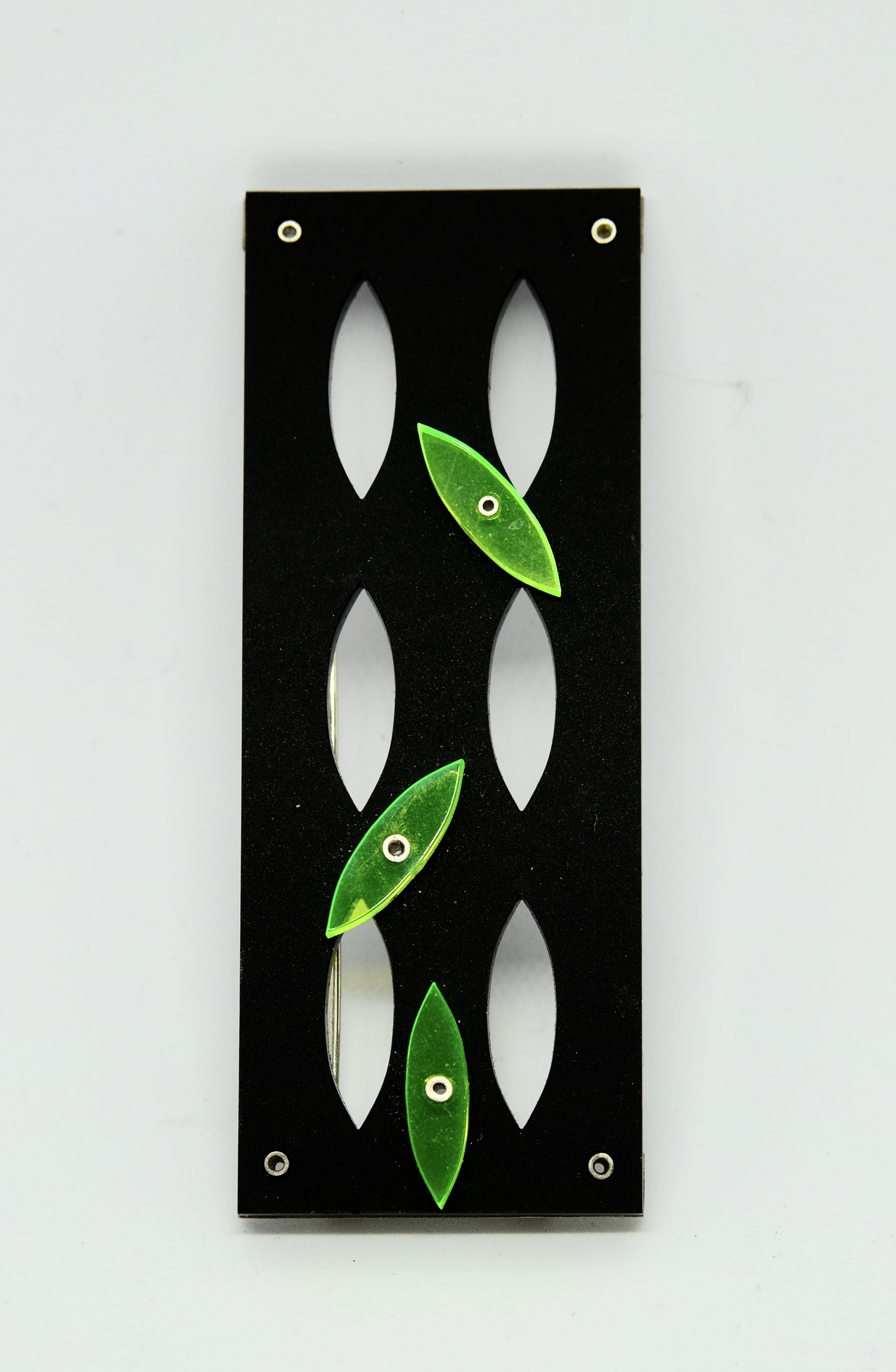 Silver,black green perspex laser cut brooch