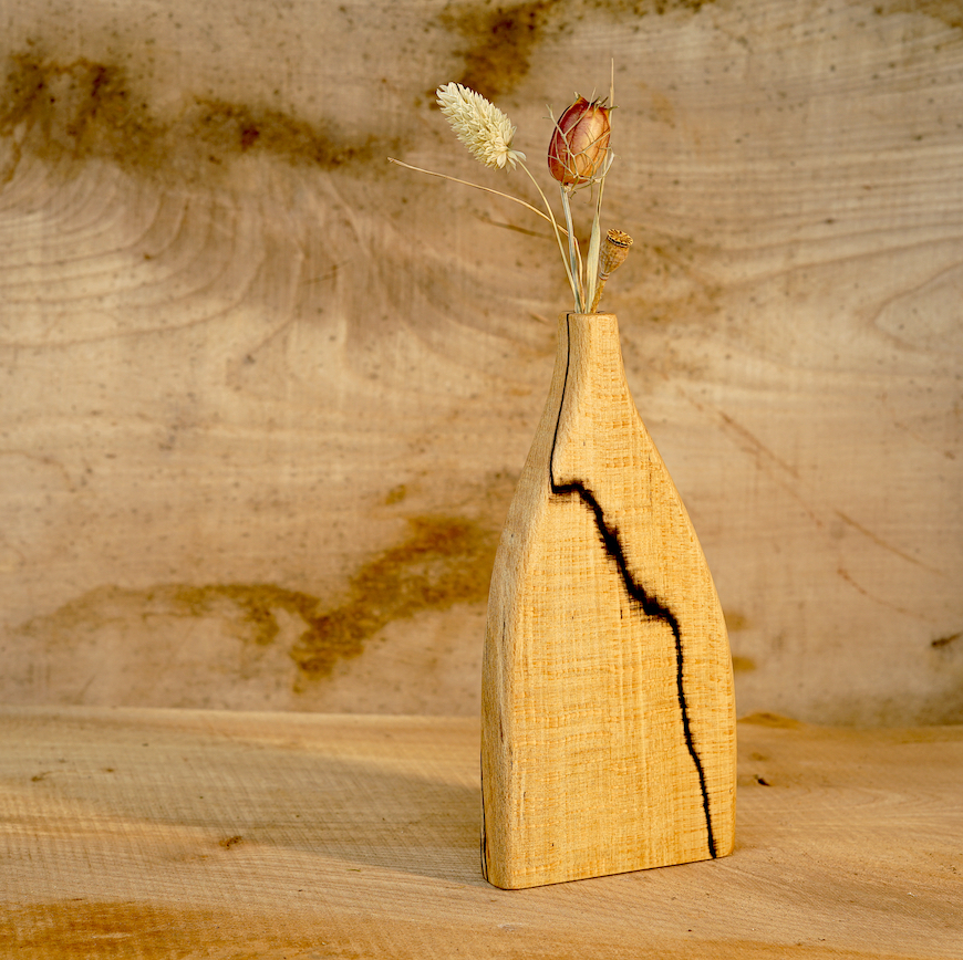 Spalted beech vase with line running through