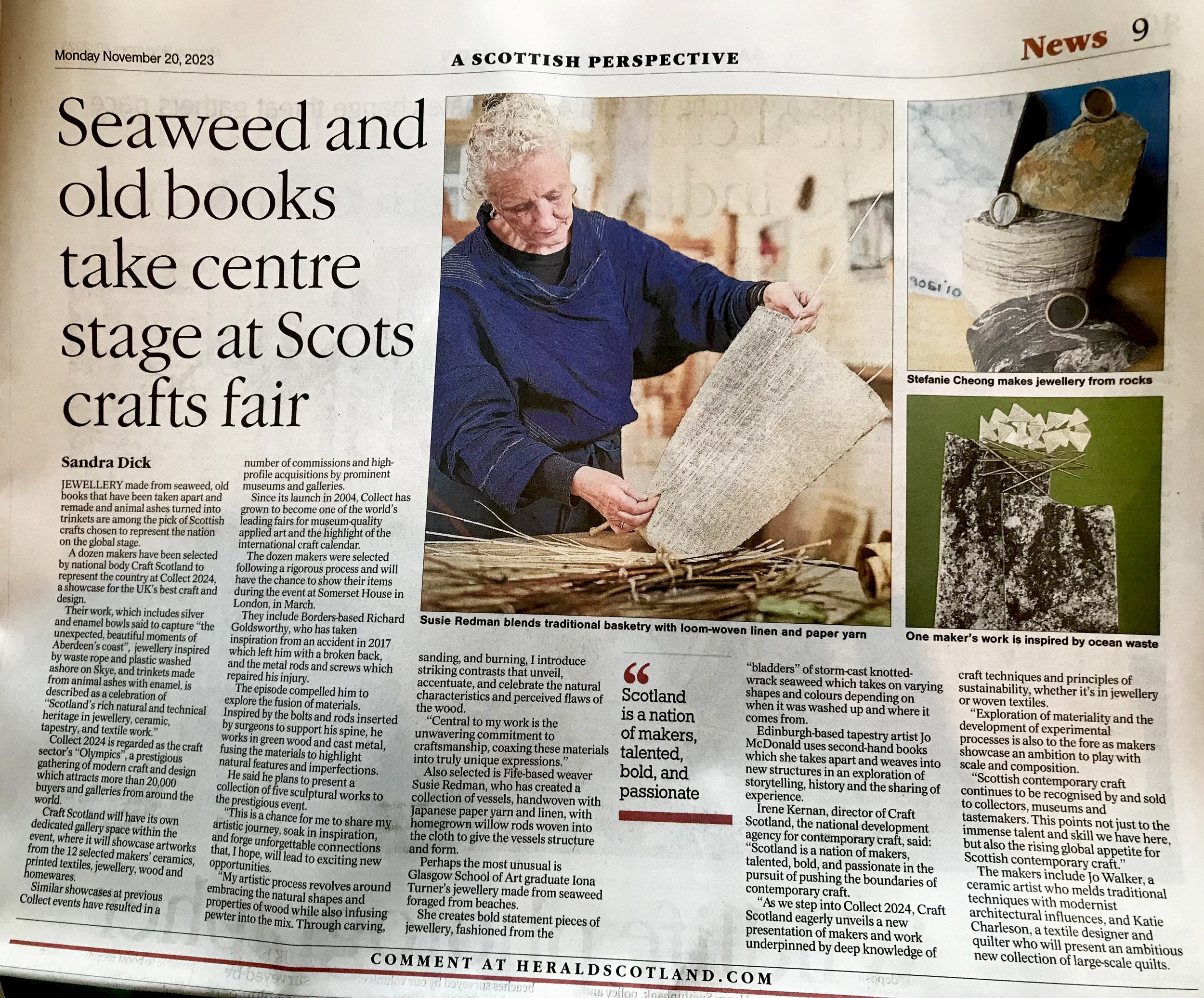 The Herald: Scottish seaweed, old books and animal ashes chosen for Collect 2024 - Image: Iona Turner, Emma Wilson, Jo McDonald / Photography by makers