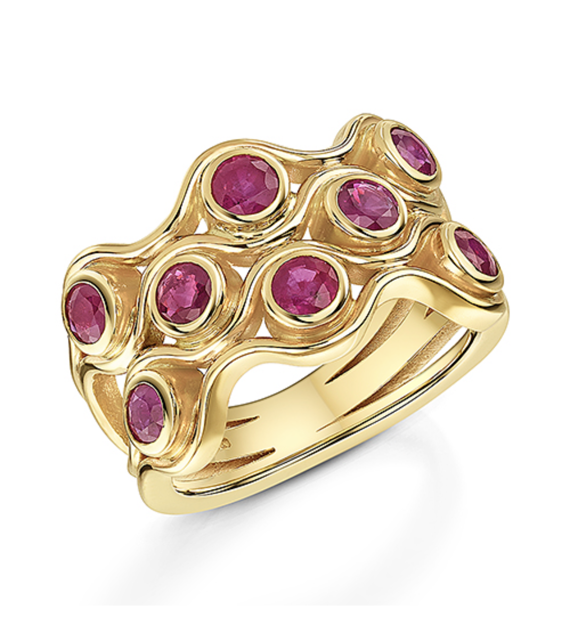 Burmese ruby 18ct yellow gold “waves” ring