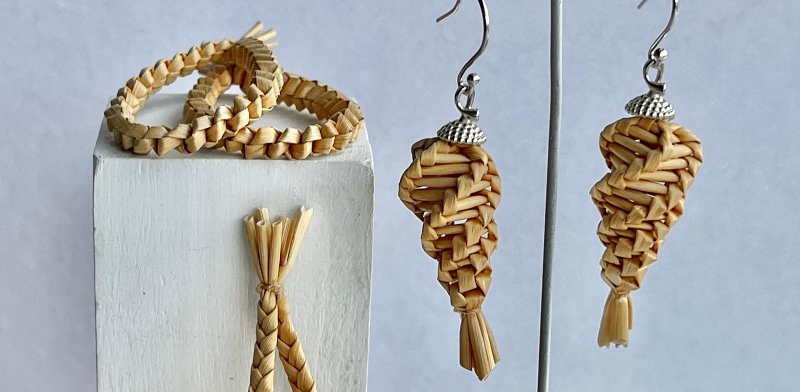 Plaited and Woven Straw Earrings