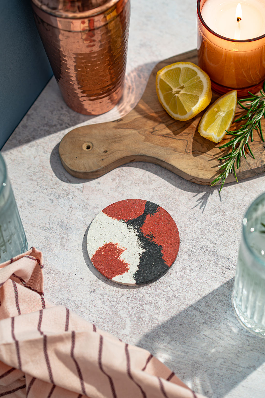 Terracotta, Ivory and Black Coloured Drinks Coaster