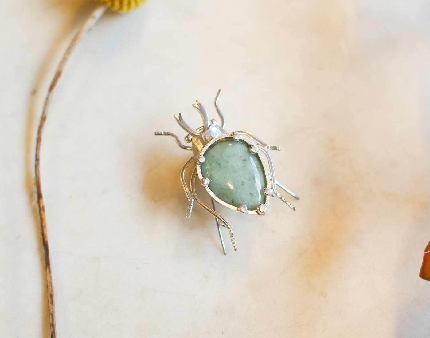 Teal Stag Beetle Brooch